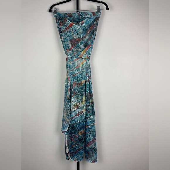 S-12 Multicolored Sheer Strapless Flowy Tie Front Bejeweled Swim Cover Up Dress - Picture 6 of 7